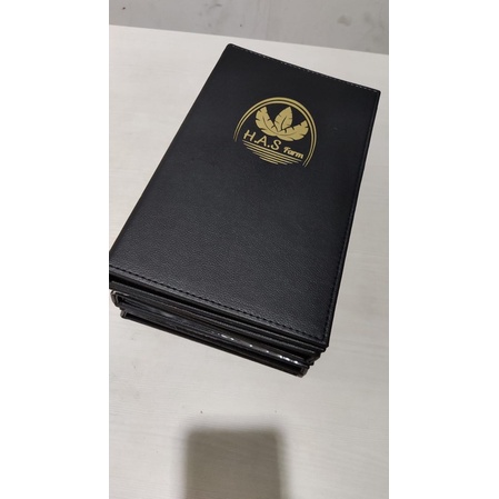 

buku menu custom logo gold timbul