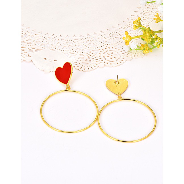 LRC Anting Tusuk Fashion Gold Alloy Love Circle Stud Earrings F46826