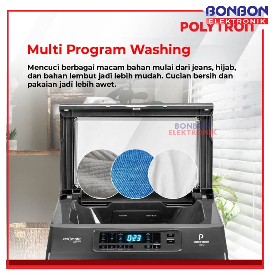 Polytron Mesin Cuci 1 Tabung 8KG PAW 8028W / ZEROMATIC PAW 8028 W