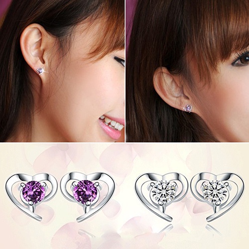 Hu Hu Hu Hu Hu Alat Bantu Pasang Kacamata♡ Anting Tusuk Sterling Silver 925 Desain Hati Hias Cubic Zirconia Untuk Wanita
