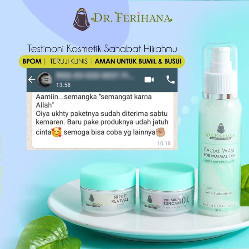 Premium Suncare 1 dr. Ferihana Cosmetics &amp; Skincare Krim Siang atau Sunblock Sunscreen Murah dengan SPF 33 yang Bisa Digunakan untuk Kulit Normal Kombinasi Berminyak Dan Jerawat Ringan BPOM LPPOM HALAL MUI