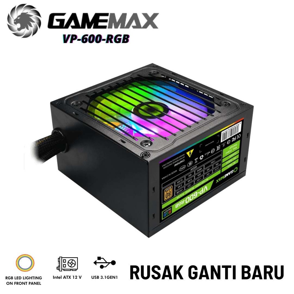 Jual GAMEMAX PC POWER SUPPLY PSU VP 600 RGB Modular 600W 80 Bronze