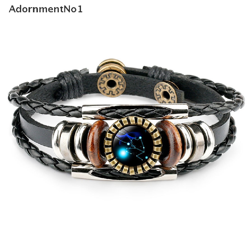 (AdornmentNo1) Gelang Tangan Kulit Kepang Aksen 12 Zodiak Kanker Leo Virgo Libra Untuk Perhiasan Pria