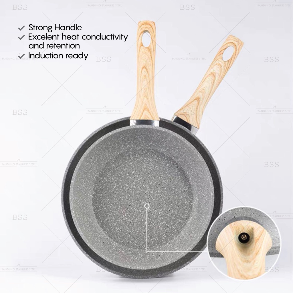 Frying Pan Frypan Fry Pan Teflon Penggorengan Non-Stick Wajan Kompor Induksi Anti Lengket Tebal 20cm 22cm 24cm 26cm Gagang Kayu