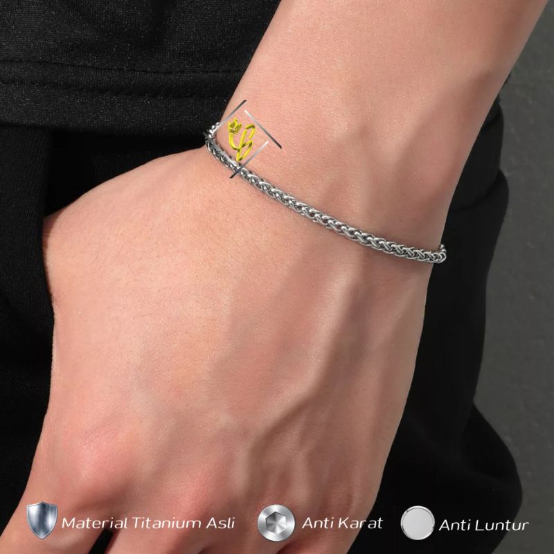 TERMURAH Gelang Pria Wanita Titanium Anti Karat Emas Putih Silver Perak Asli Keren k cewek Naga