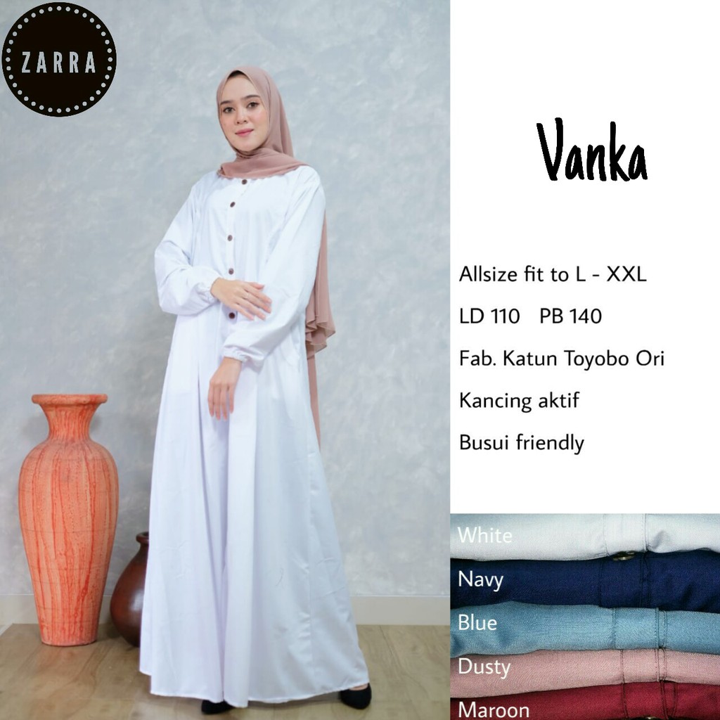 wearup VANKA ld 110 katun toyobo gamis muslim polos jumbo big size XL XXL putih hitam busui kancing