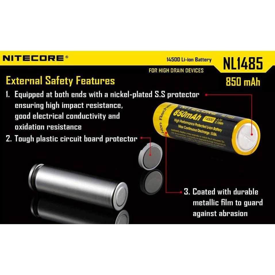 NITECORE 14500 Baterai Li-ion 850mAh 3.7V - NL1485