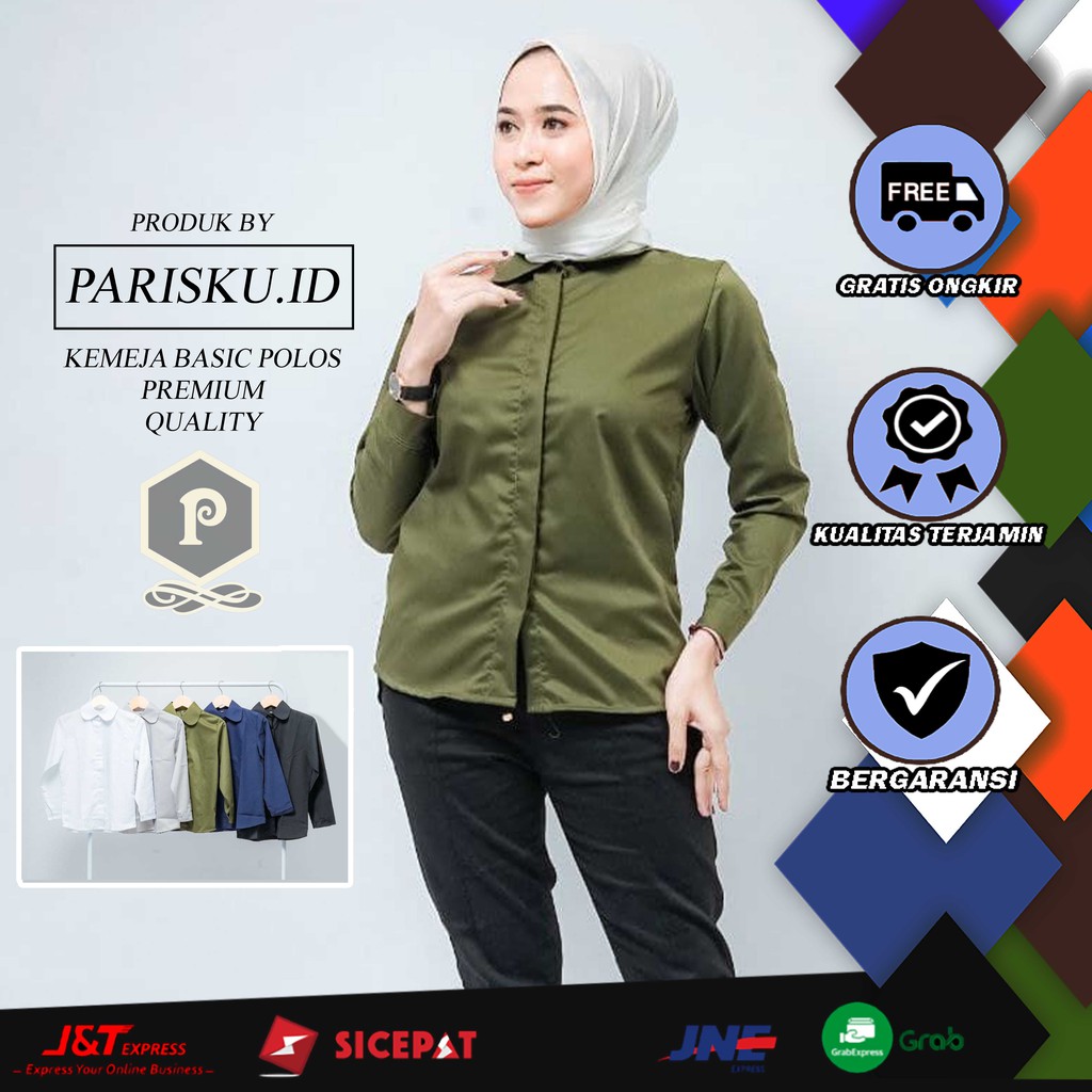 KEMEJA POLOS WANITA CEWEK CASUAL JUMBO LENGAN PANJANG BIG SIZE KOREA TERBARU KEKINIAN PREMIUM P2