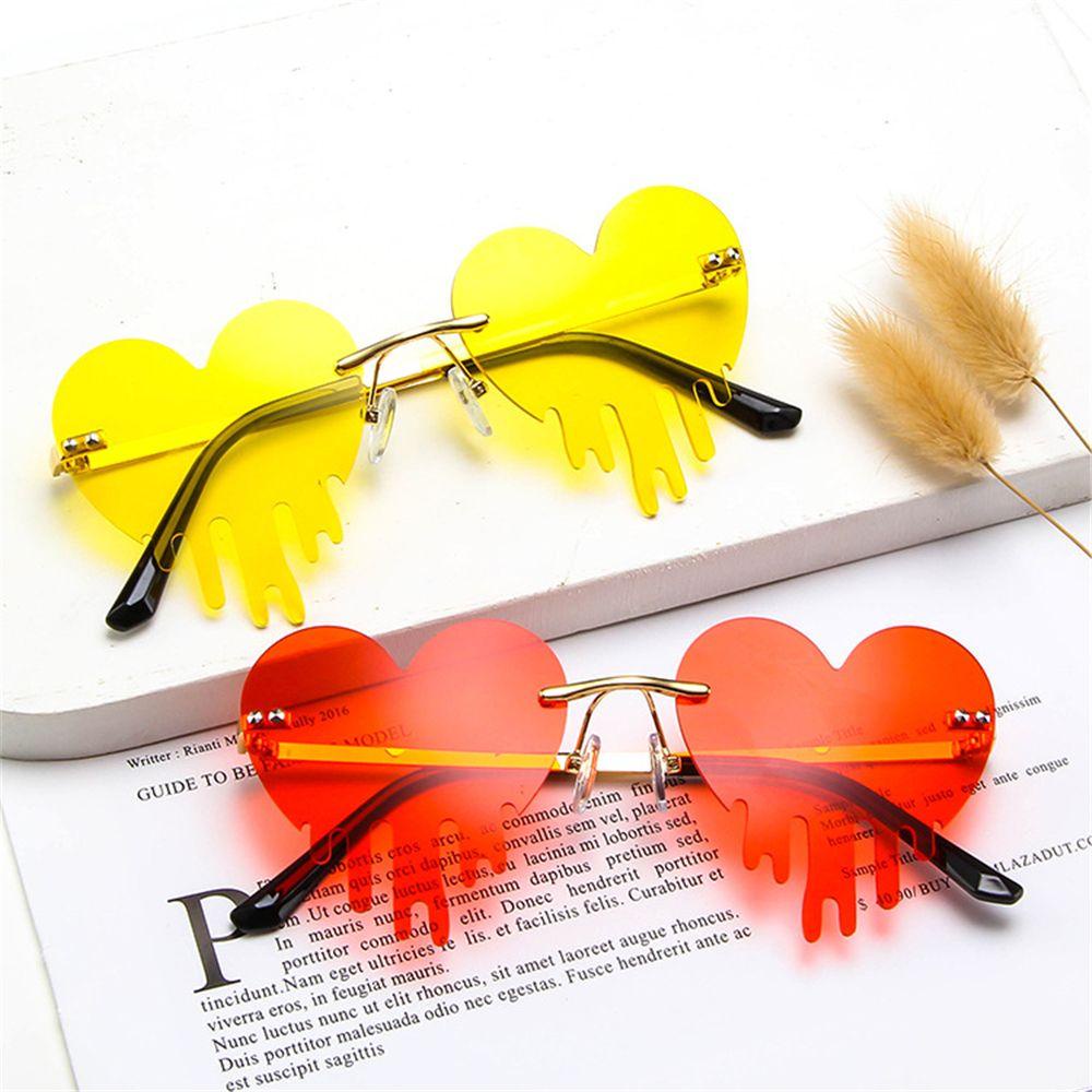 Suyo Heart Rimless Sunglasses Kacamata Unik Steampunk Lucu UV400