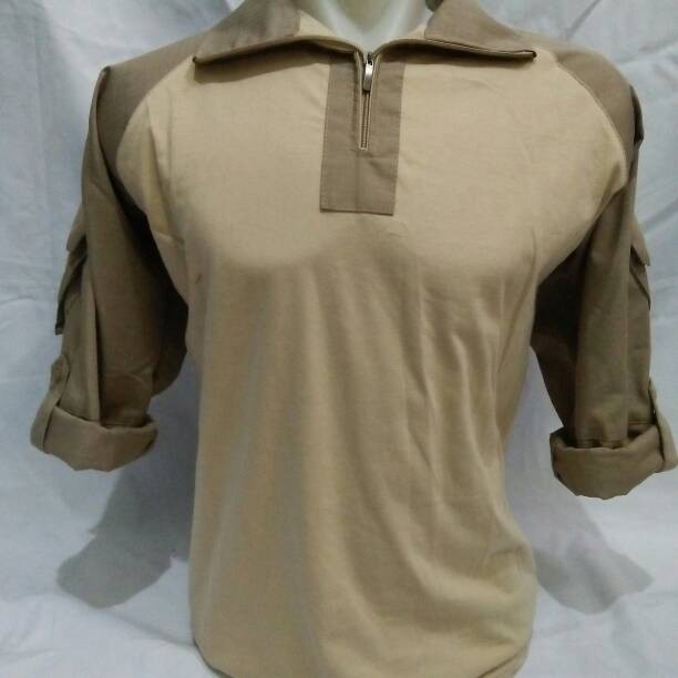 Combat Shirt Milo, Krem, Gurun Panjang Katun Combed