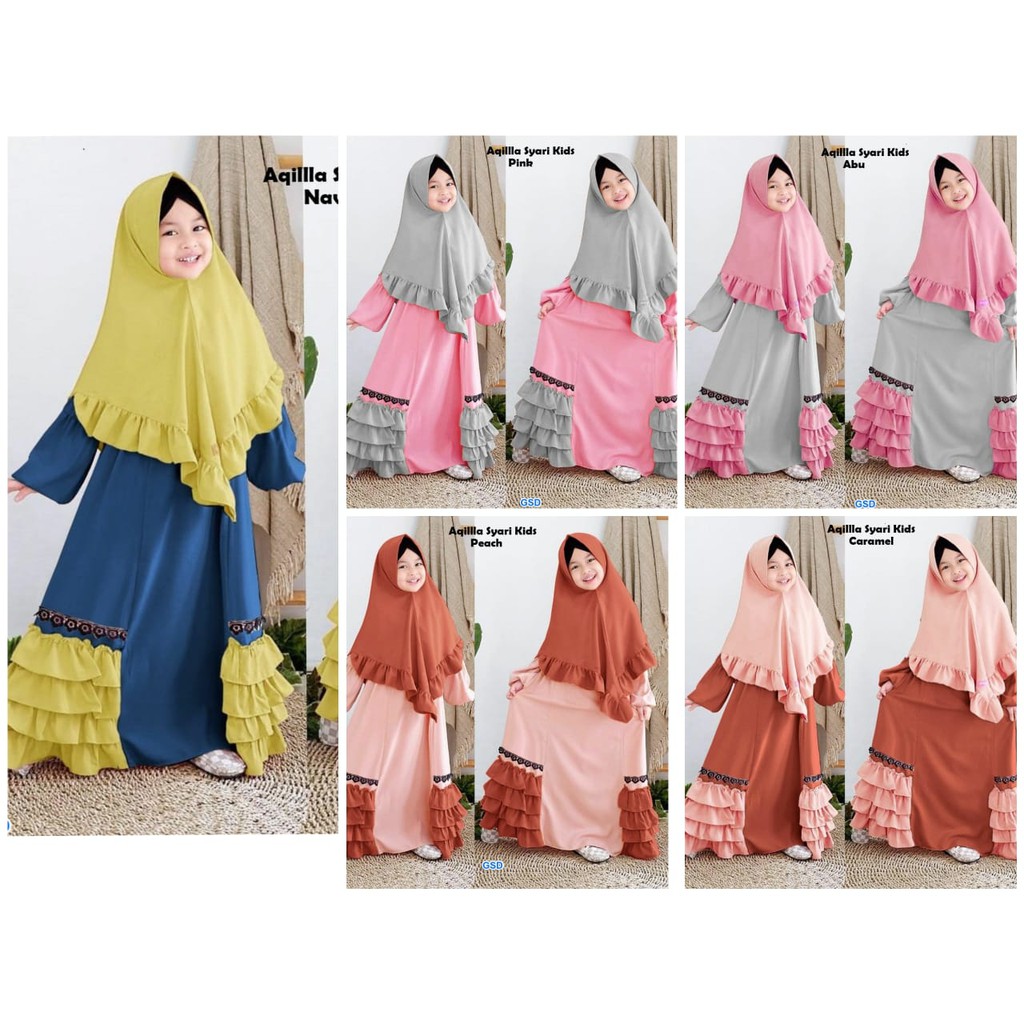 Aqilla Syari Kids/gamis syari anak/gamis anak/hijab maxi anak/gamis 6-8th/terusan maxi anak