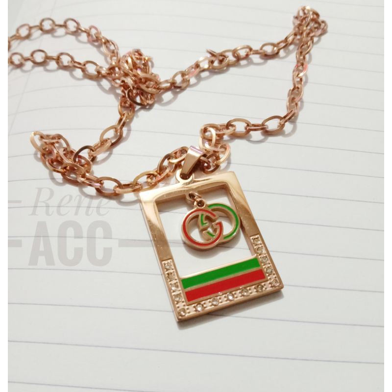 Kalung Gucci Titanium wanita Liontin Gucci kotak anti karat