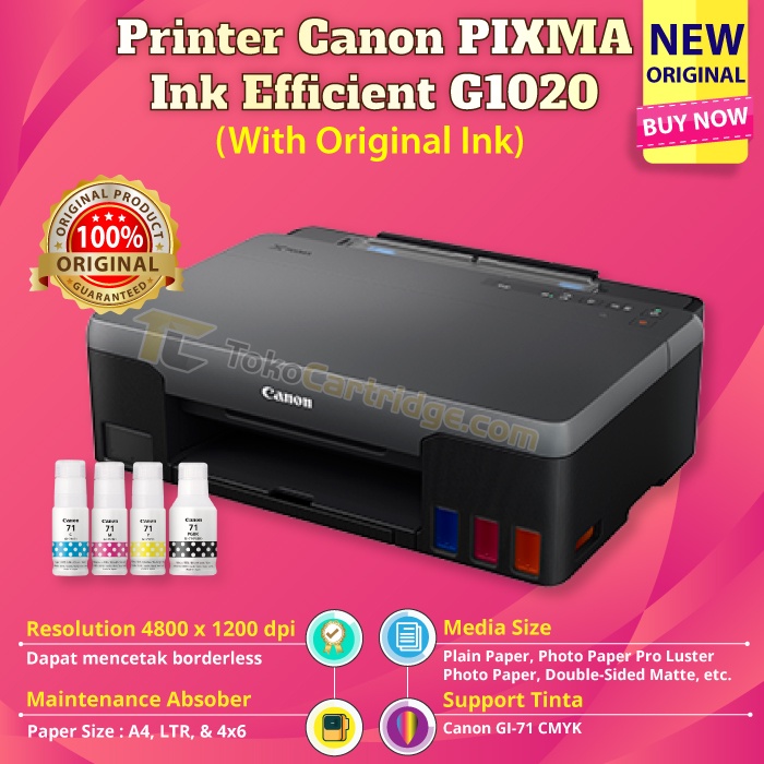 Jual Printer Canon Pixma Ink Efficient G1020 Penerus Inktank G1000 G1010 Original Ink Shopee 6834