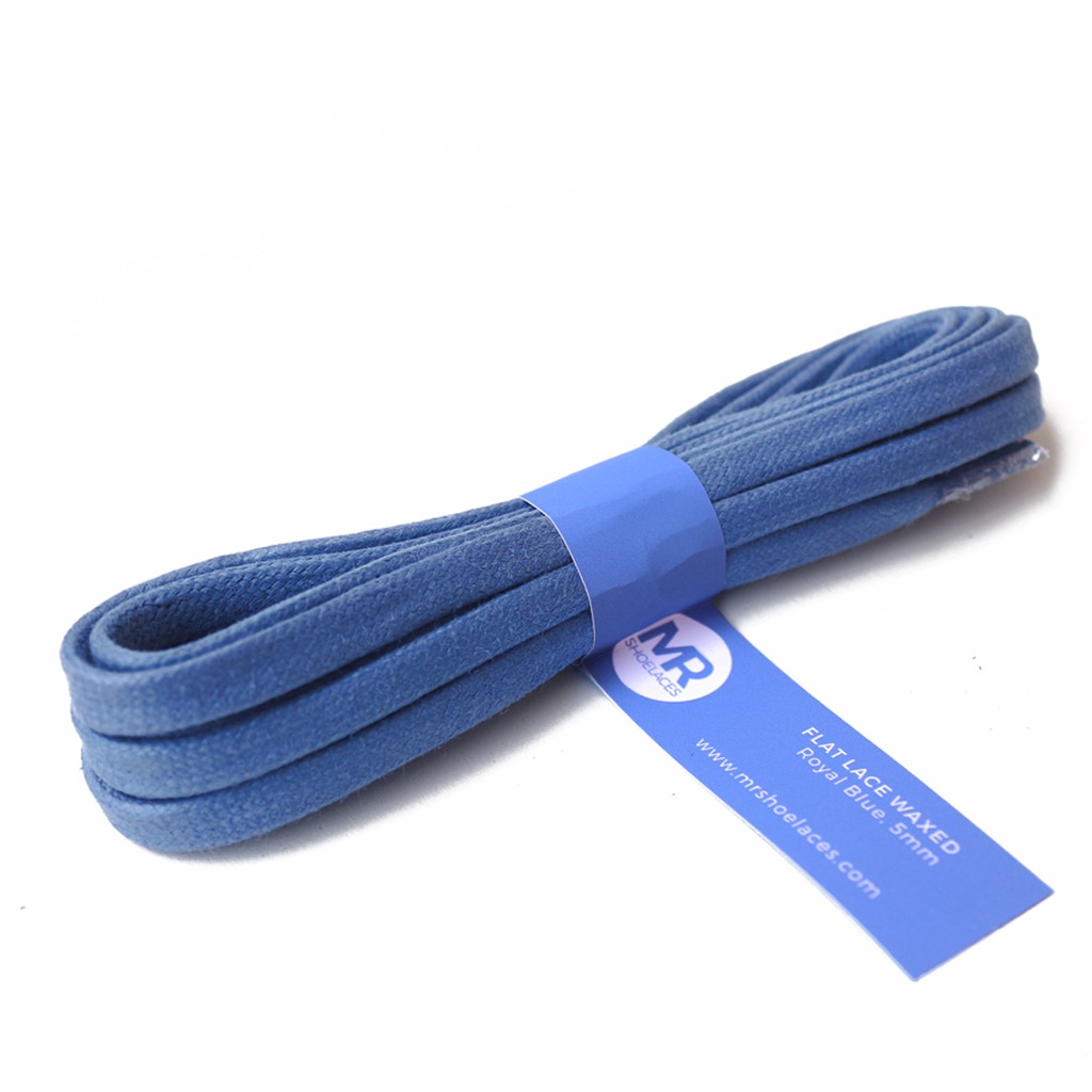 MR Shoelaces FL23 Royal Blue (Biru) - Tali Sepatu Lilin 5mm Gepeng Flat Pipih (Waxed Laces) 90cm 100cm 120cm 150cm 180cm 200cm (Waxed Laces) - Premium Shoelace