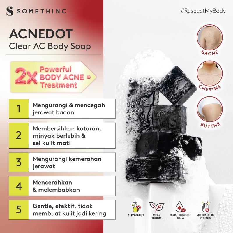 SOMETHINC [2 PCS] Punggung Kinclong Kit (Bacne 1% Biosalicylic Spray &amp; Acnedot Clear AC Body Soap) - Sabun Jerawat - Krim Pencerah Ketiak