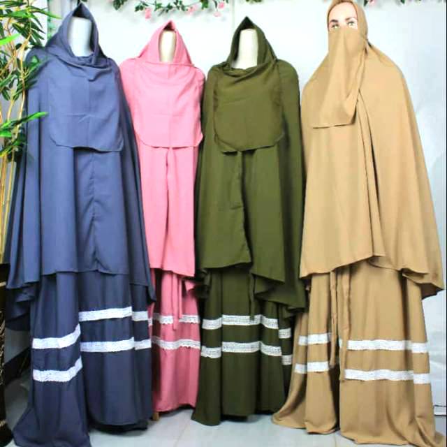 Gamis set syari wolfis set cadar Khimar renda khadija free niqob syari akhwat jilbab hijab purdah