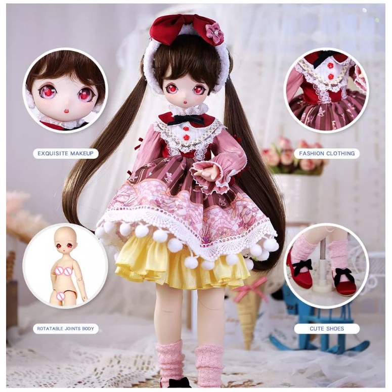 FULLSET anime Doll 1/4 BJD anime 40cm DBS doll mirip puyoo doll tiruan parabox