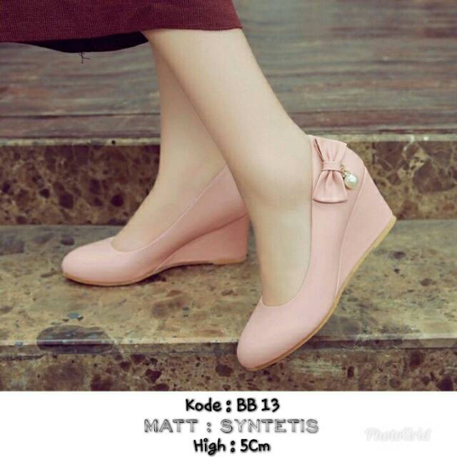 WEDGES CANTIK WEDGES WANITA WEDGES KERJA SEPATU KERJA WANITA BB 13 TINGGI 5CM hitam krem salem ab 13