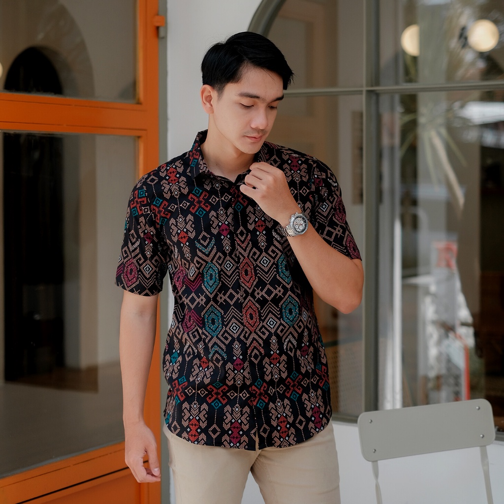 KEMEJA BATIK PENDEK SONGKET M L-3XL MURAH