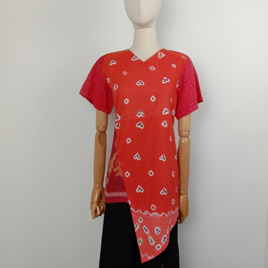 BERLIAN Blus Batik Jumputan Kombinasi Tenun