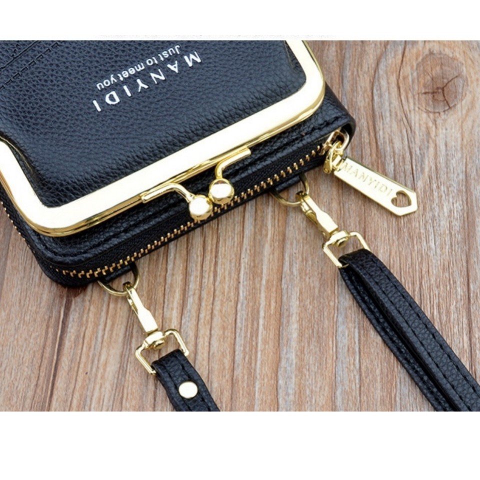 DOMPET SELEMPANG HP WANITA TALI PANJANG IMPORT KULIT HITAM EASTON WA256B5 SLING BATAM KEKINIAN KOREA