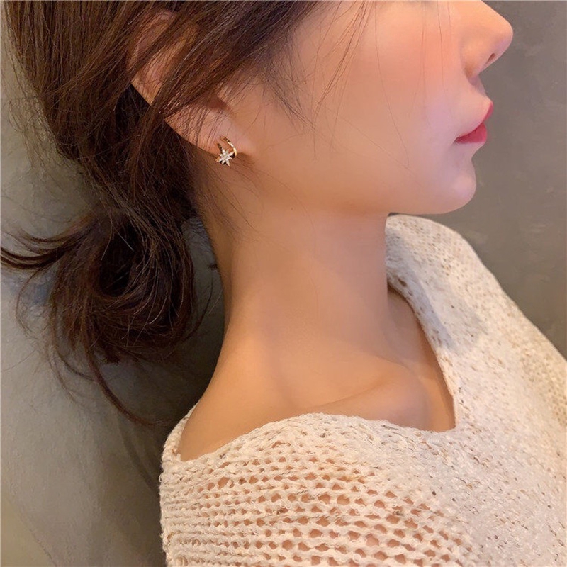 Geometris Baris Ganda glitter Berlian Delapan Berujung Bintang Anting lady Korea