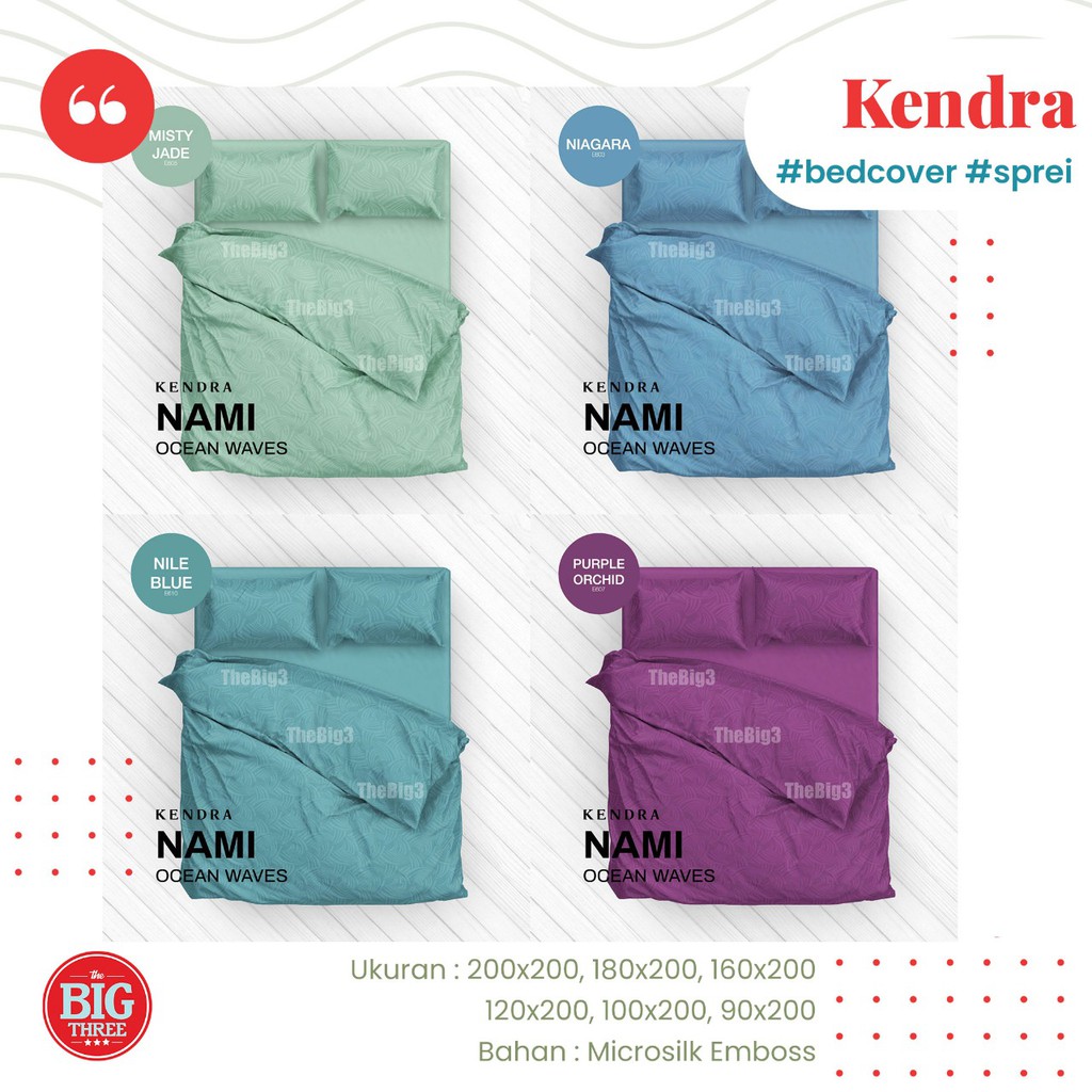 KENDRA Sprei Polos 120X200  Emboss warna MERAH PINK HIJAU COKLAT UNGU PUTIH Snow White Maroon Navy Hazelnut Jade Garden Captain Blue Sky Gray Limestone Castle Rock Lunar Sagebrush Green Nile - Jaquard Single 120 T20 SP TBT