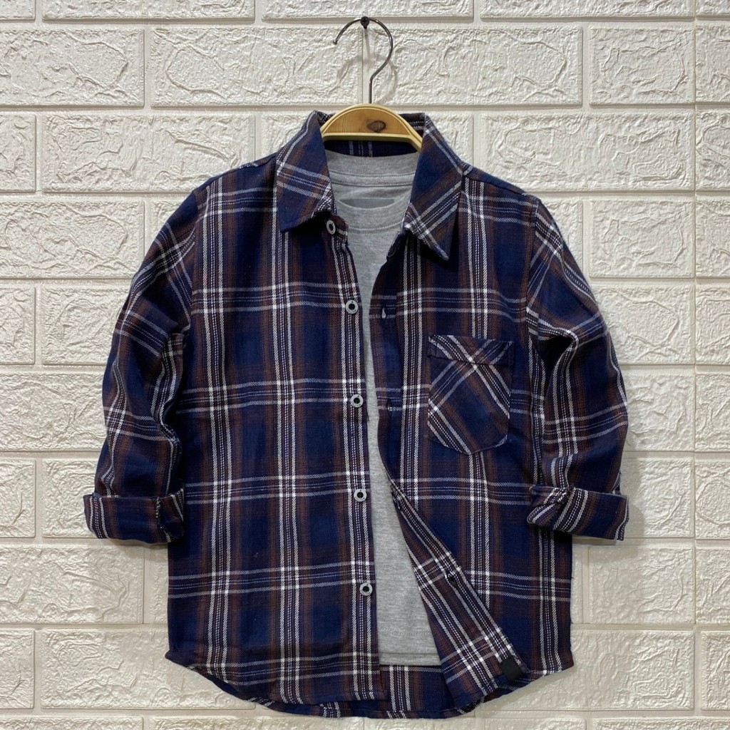 Baju Atasan Kemeja Flanel Anak Usia 2 - 12 tahun Baju Kemeja Flanel Anak Laki Laki Lengan Panjang