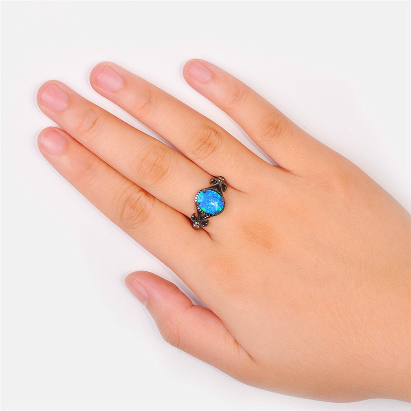 New female ring diamond opal black gold ring