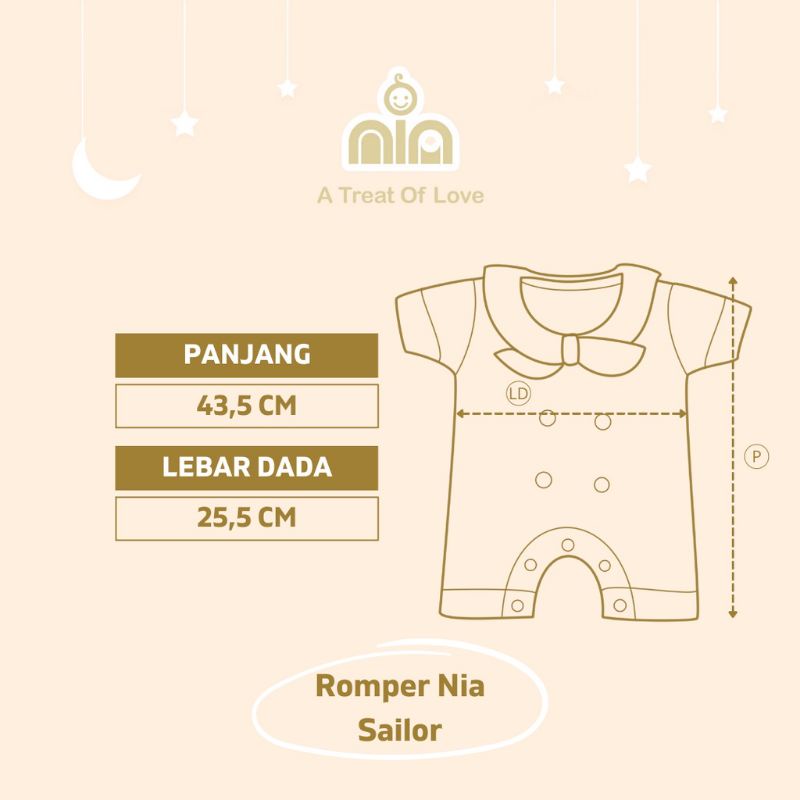 NIA Romper Bayi Unisex Nia Sailor Warna Polos 0-6 Bulan Merk Nia