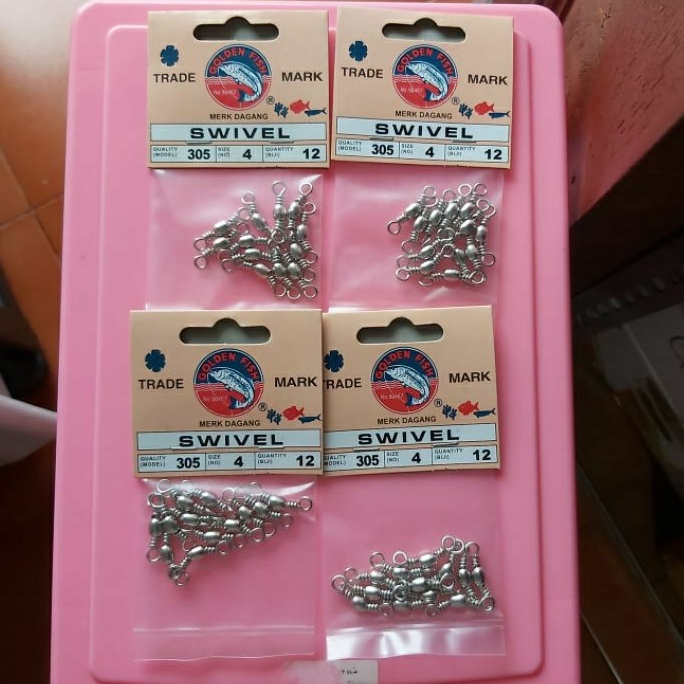 Kili kili pancing Swivel no 4 Golden Fish. Panjang 2.2 cm.