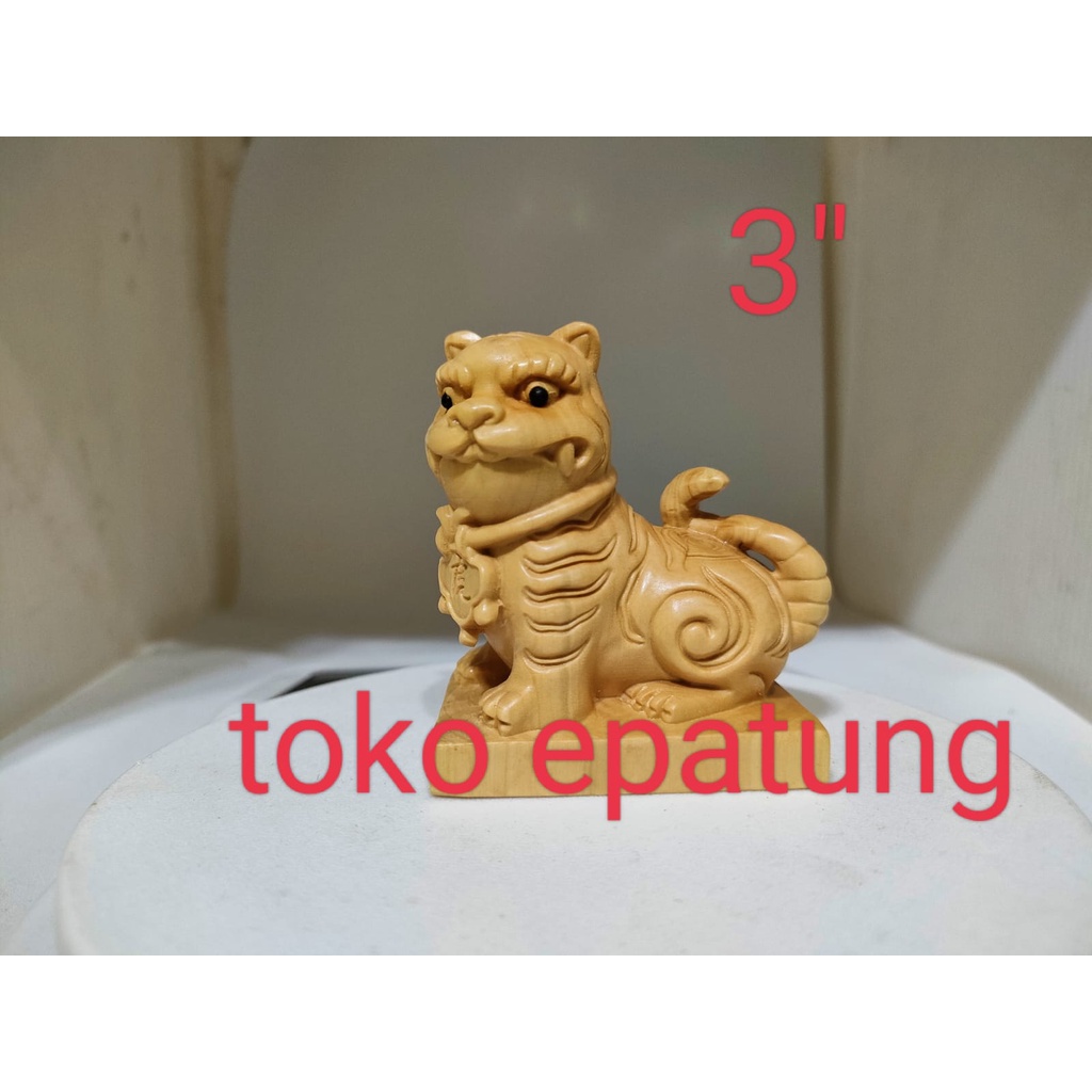 patung dewa harimau - kayu - 3 inch - Polos (s)