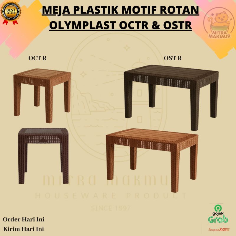 OLYMPLAST - Meja Sofa Plastik Olymplast Sofa Table Motif Rotan dengan Kayu (OST R - OCT R)