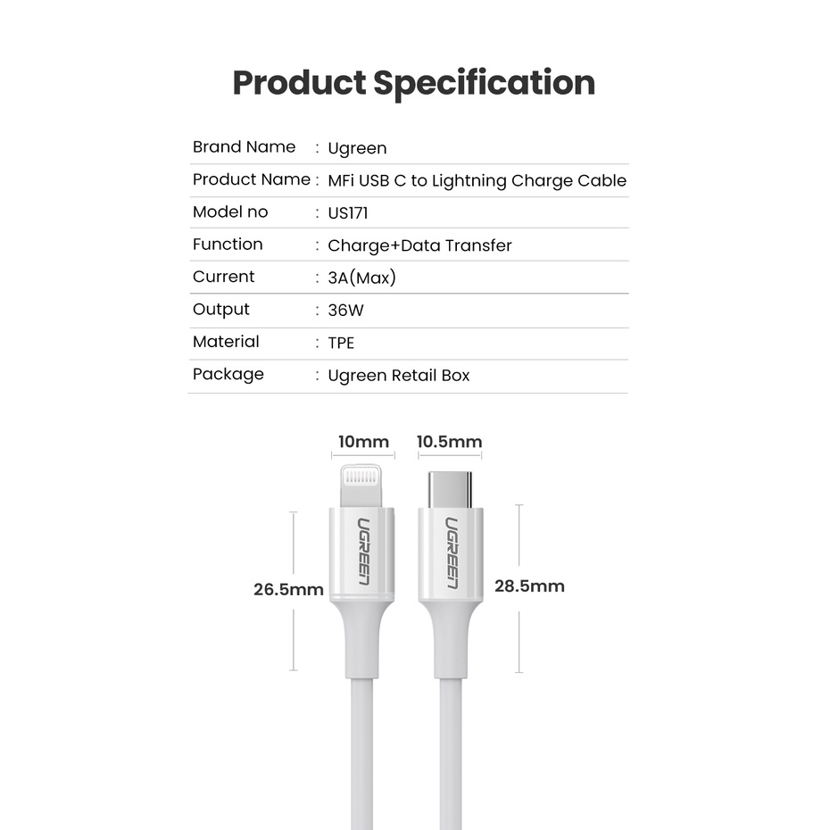 【Stok Produk di Indonesia】Ugreen Kabel Data / Charger MFi USB Tipe C Ke Lightning Panjang 1.5m Untuk iPhone 14 / 13pro Max 13 / 12 / 11 / XS / XS Max / XR / X / 8 / 8plus / 7w / 18d Sepatu Sneakers Olahraga Model Pro Untuk Pria