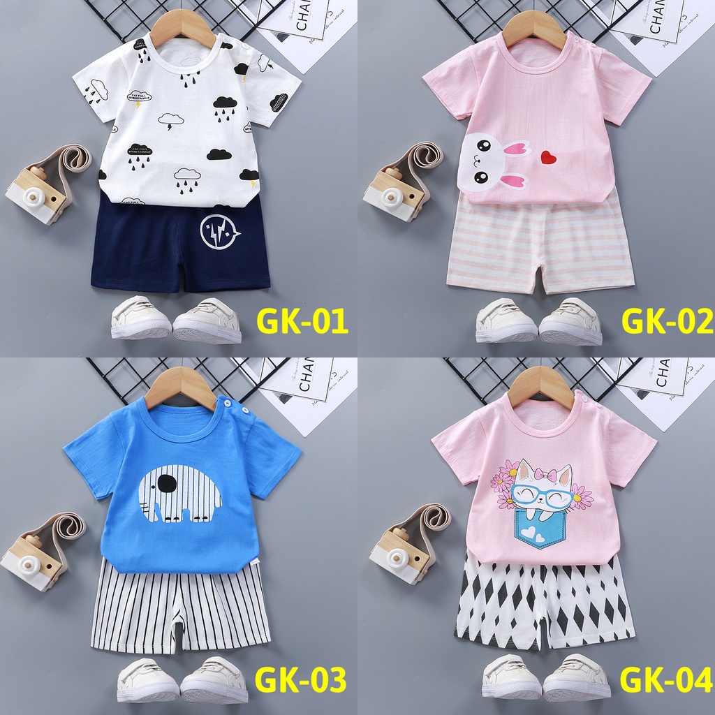Maminity - Setelan Baju Anak Bayi Perempuan dan Laki Laki Lengan Pendek Umur 0 - 5 tahun