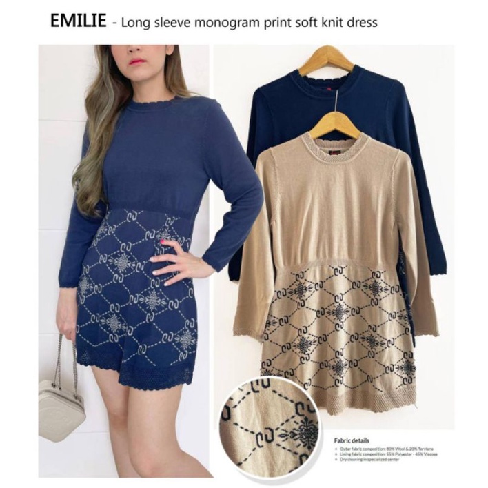 Ameli* corak longsleeve mini dress