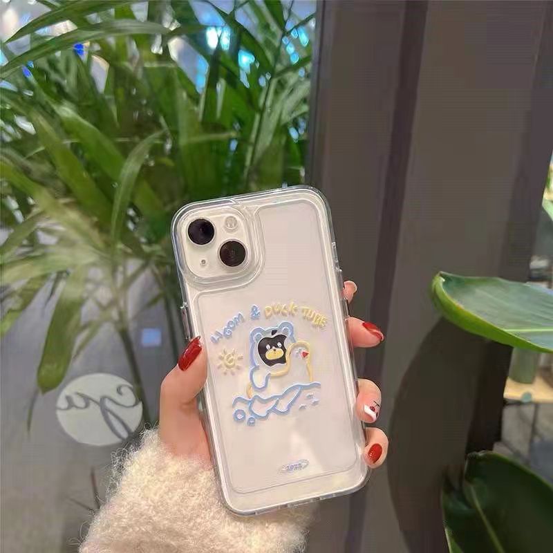 Case Bahan Akrilik Transparan Motif Beruang Berenang 13 Pro 13prm Untuk iPhone 11 7Plus 8Plus Xr XS 13 12 Pro Max