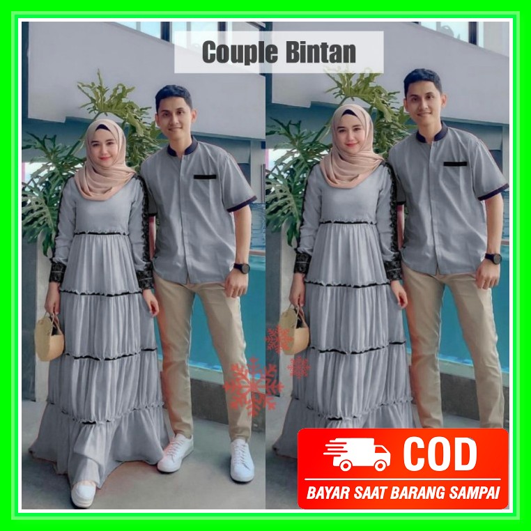 Baju Muslim Gamis Couple Pasangan Suami Istri Lebaran Terbaru 202 HJ468 Couple Bintan Abu [0100] S
