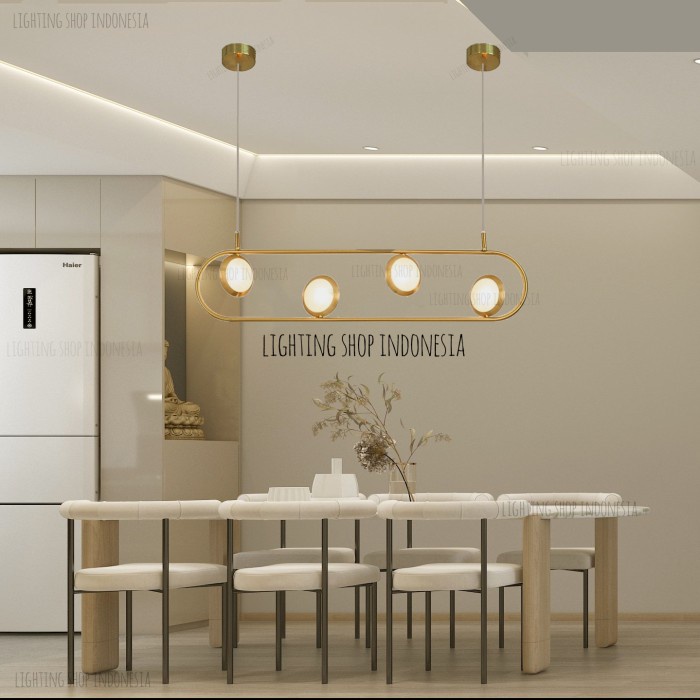 Lampu Meja - Lampu Gantung Led Oval Minimalis Modern Gold Meja Makan Panjang