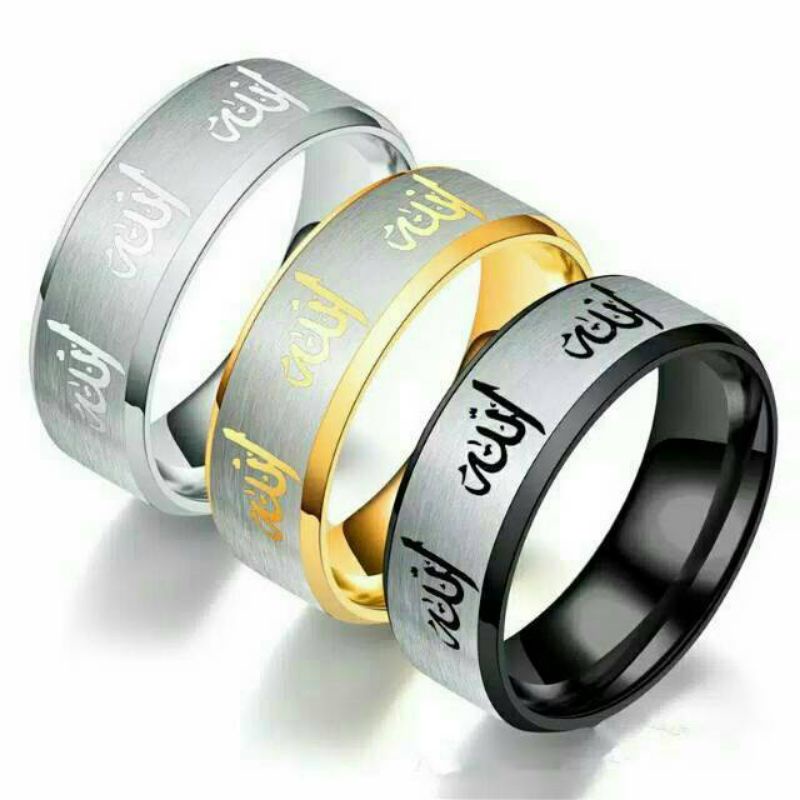 Cincin Islami Tauhid Bahan Titanium Anti Luntur &amp; Anti Karat / Cincin Lafadz Allah / Cincin Islam Muslim / Cincin Lailahailallah