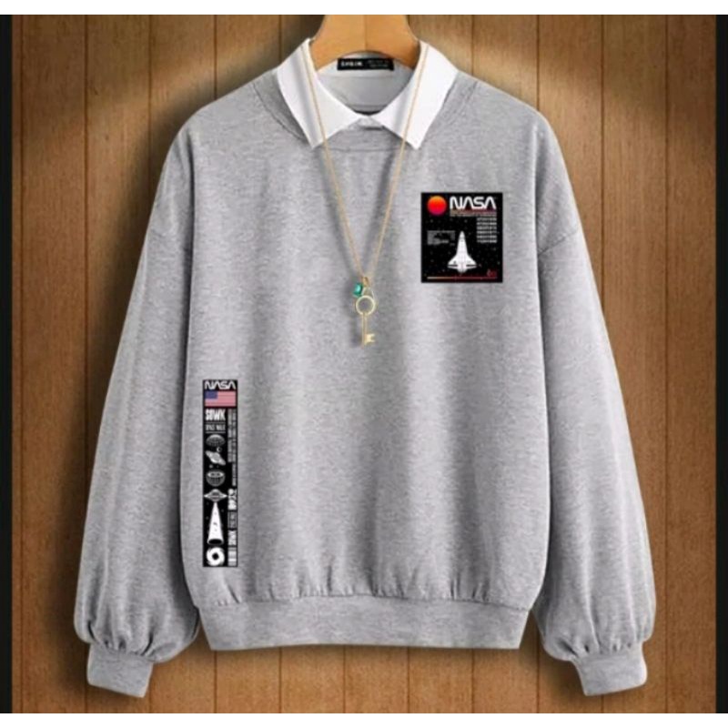 Sweater Crewneck NASA USA lengan panjang distro