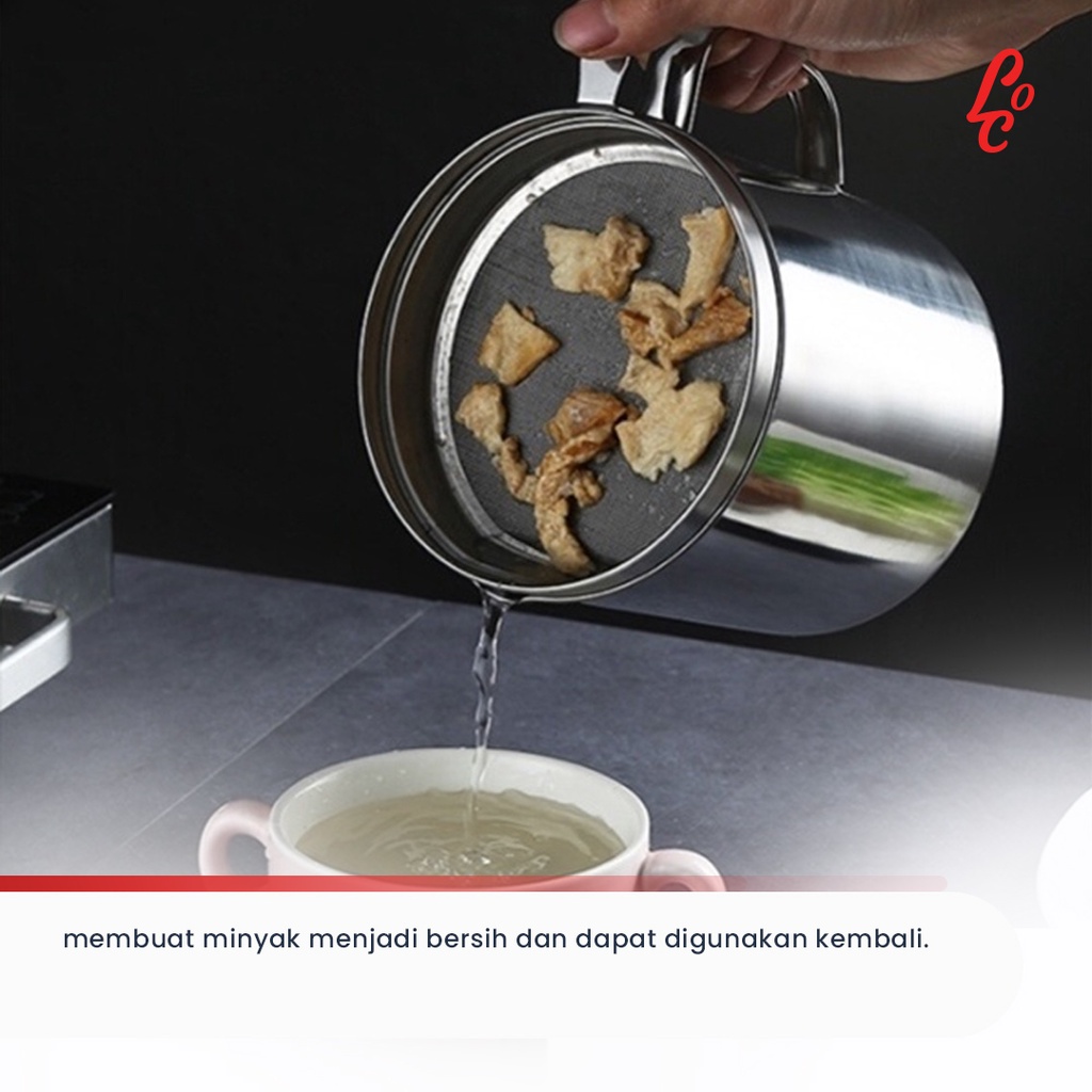 Gelas Tempat Saringan Minyak Goreng Stainless Steel Strainer Gorengan Filter Oil Pot