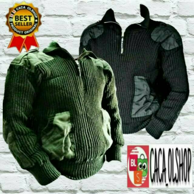 Jaket Switer Hijau/Ijo Army Hitam Brimob Rajutan Merk AR Exclusive