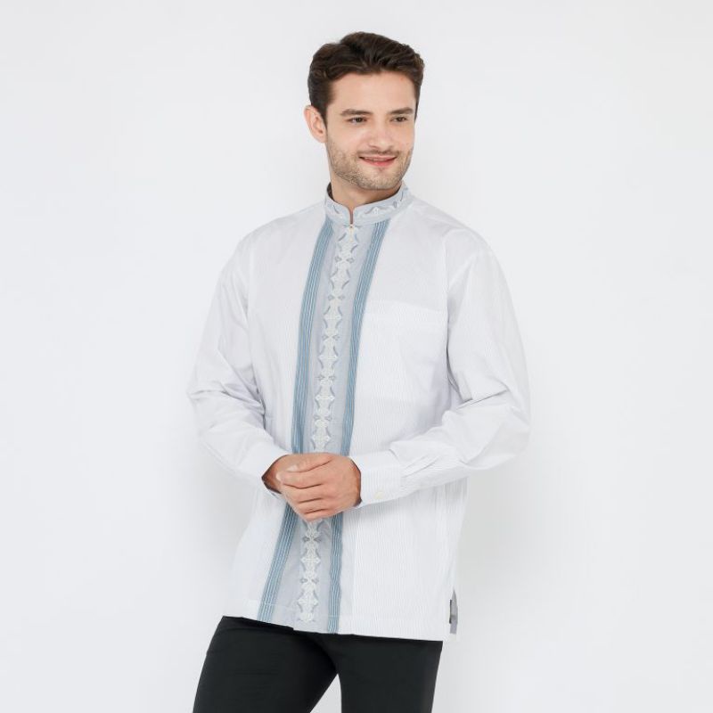 BAJU KOKO MUSLIM BAMUS BHS CLASSIC MOTIF TRIPLE WARNA PUTIH ABU