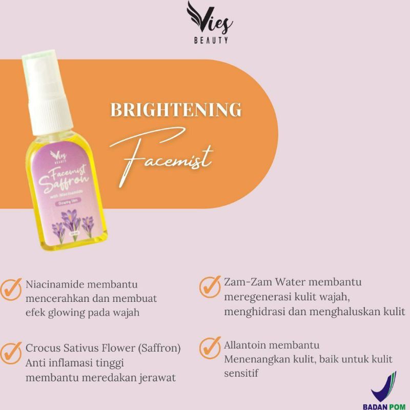 ( BPOM ) Facemist saffron By Vies/ Face mist safron / Beauty water / saffron facemist / Face mist saffron / Rose /