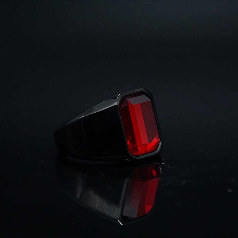 Zirkon Ruby Sederhana Cincin Jari Batu Permata Dipoles Baja Titanium Hitam Perhiasan Fashion Pria Punk Pernikahan Rings