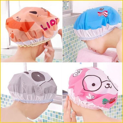 Shower Cap Karakter Kartun Topi Mandi Keramas Lucu Penutup Rambut Cover Kepala Waterproof