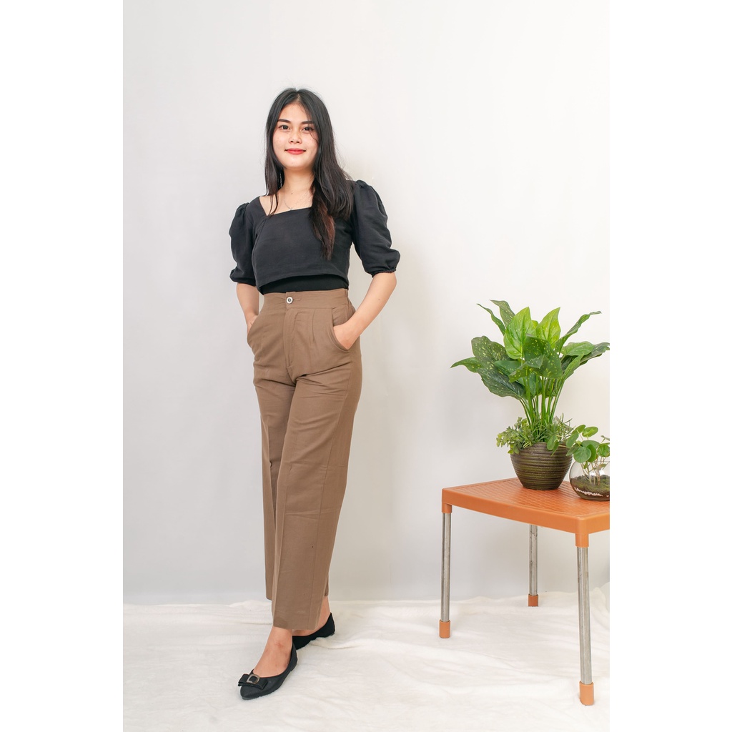 Kulot Linen Import Highwaist - Cullote Pants | Wide Leg Cullotes | Celana Kulot Wanita 002#