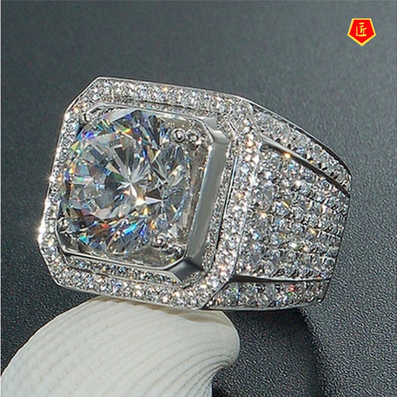 [Ready Stock]European and American Fashion Square Ring Full Diamond Micro Inlaid Exaggerated Style