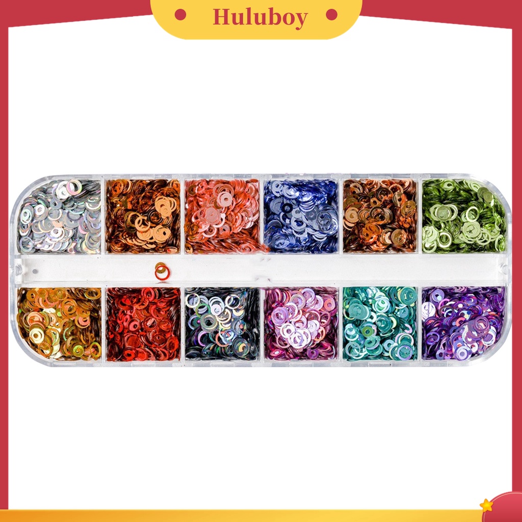 Huluboy Huluboy♡ 12 Grids / Box Serpihan Glitter Sequins Bentuk Bulat Warna Permen Untuk Nail Art